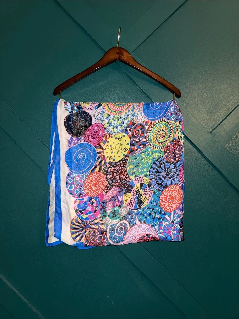 Colorful Abstract Silk Scarf Wrap Boho Retro Mod Silk Blend Y2K Luxe Artistic
